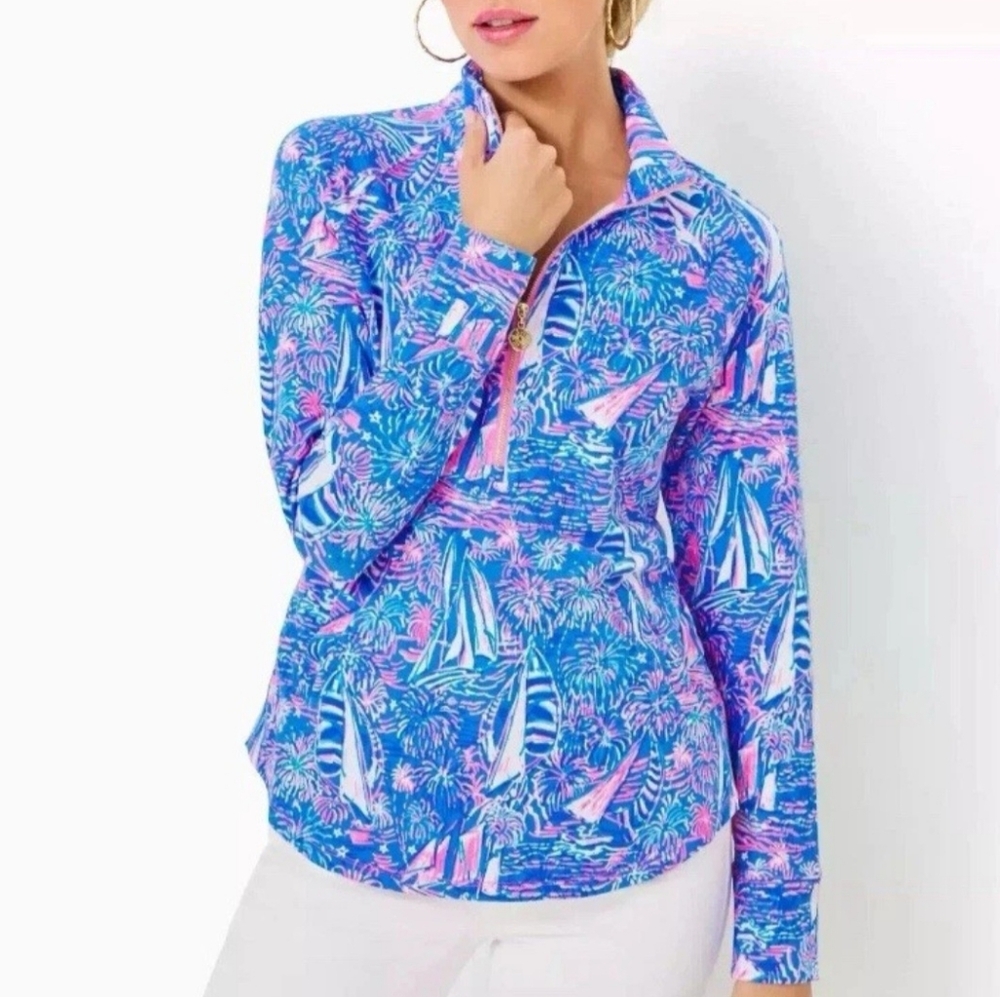 Lilly Pulitzer UPF 50+ Skipper Popover‎ Boca Blue Its A Sailabration Size S